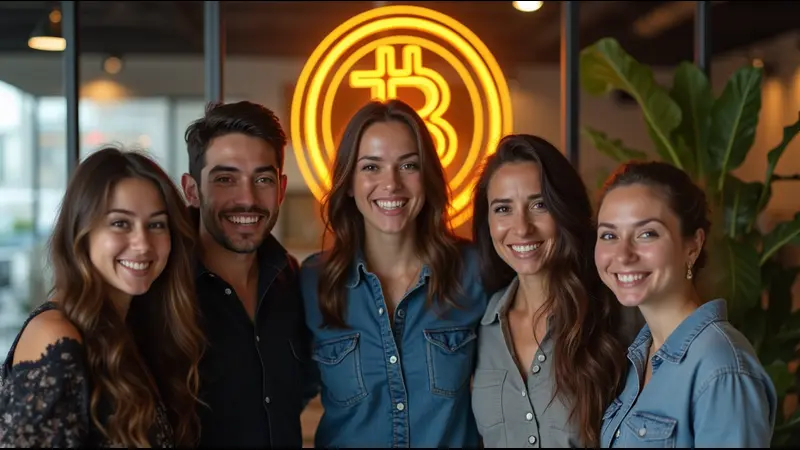 Diverse USA business owners thriving with Bitcoin for Business in a coworking space.